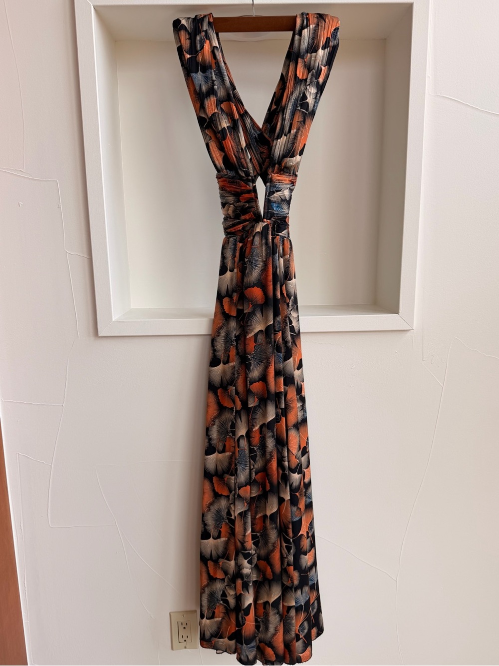 Multi-Color Print V-Neck Maxi Dress - Orange & Black